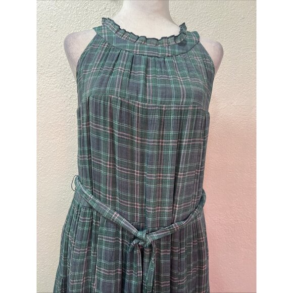 Torrid Maxi Lindsay Tiered Plaid Pockets sleeveless Blue Dresss Size 0 lined - Picture 3 of 16